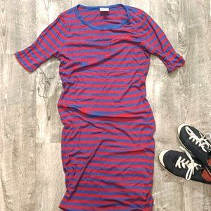 LulaRoe Julia Blue & Red Ribbed Stretchy Dress Size M